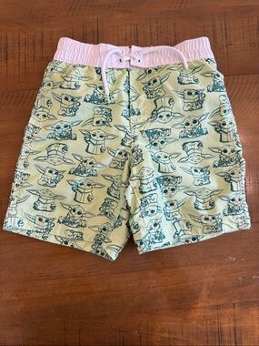 GAP Baby Yoda Print Swim Trunks in Light Green with White Waistband